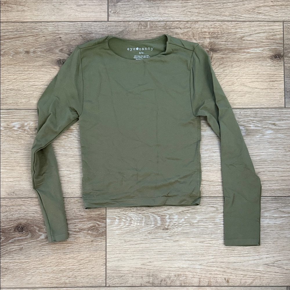 Eye Candy Olive Green Long Sleeve Crop Top